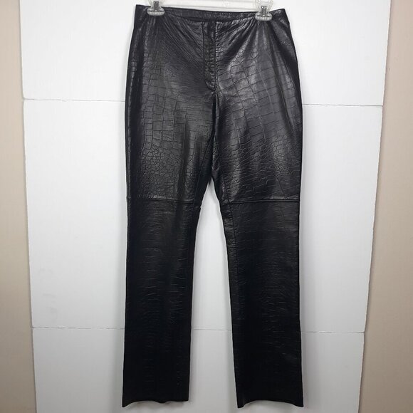 Bebe Leather Alligator Print Straight Leg Trouser Pants 6 Festival Punk Grunge - Picture 1 of 13